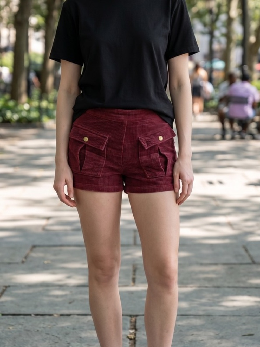 Moon River High-Waist Burgundy Corduroy Utility Shorts